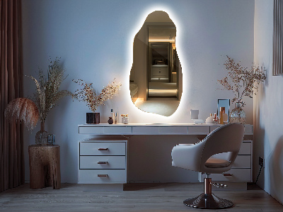 Uniquely shaped mirror Uniquely shaped mirror contemporary design with integrated LED lights