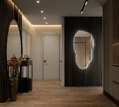 Uniquely shaped mirror contemporary design with integrated LED lights