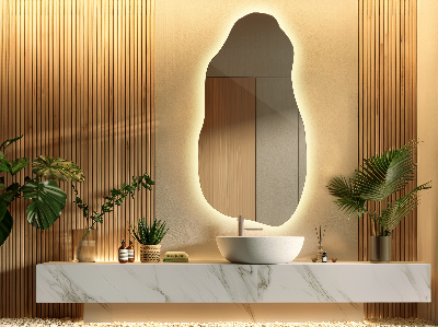 Uniquely shaped mirror contemporary design with integrated LED lights