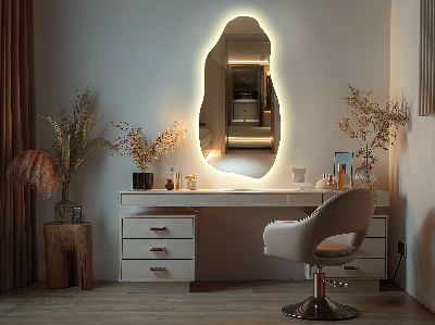 Uniquely shaped mirror contemporary design with integrated LED lights