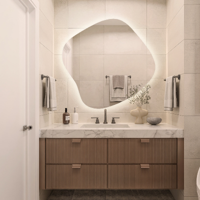 Organic mirror with LED lights modern accent