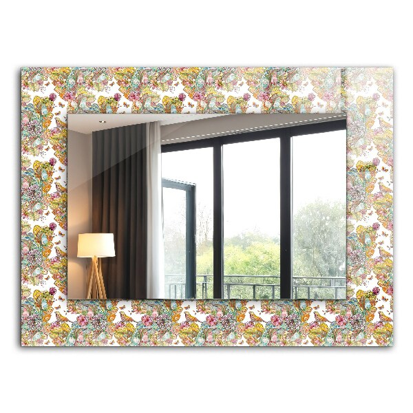 Mirror frame with print Colorful butterfly flowers