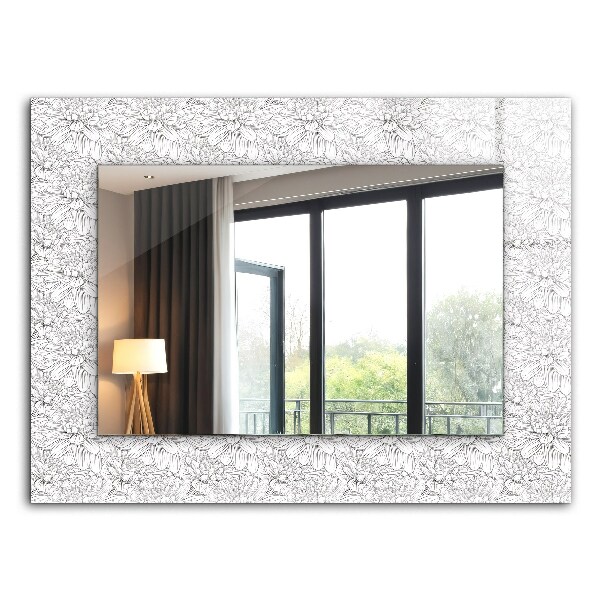 Mirror frame with print Monochrome floral pattern