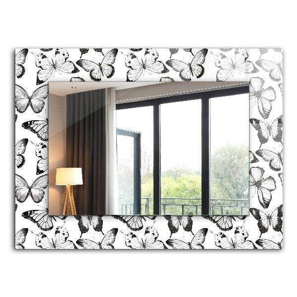 Mirror frame with print Black and white butterflies