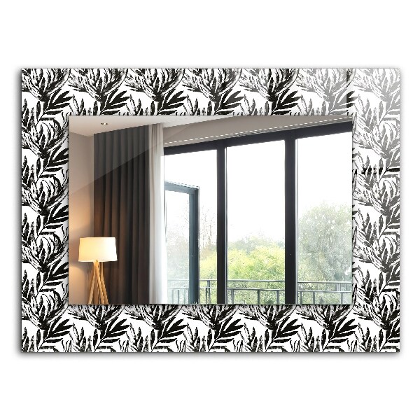 Wall mirror design Black and white leaves