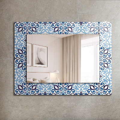 Wall mirror decor Blue ornament pattern