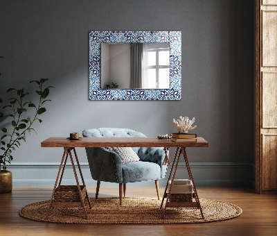 Wall mirror decor Blue ornament pattern