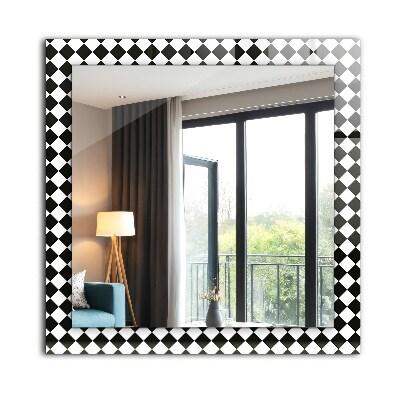 Mirror frame with print Black and white checkerboard