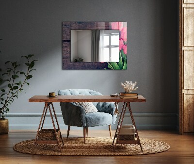 Wall mirror design Pink tulips wood