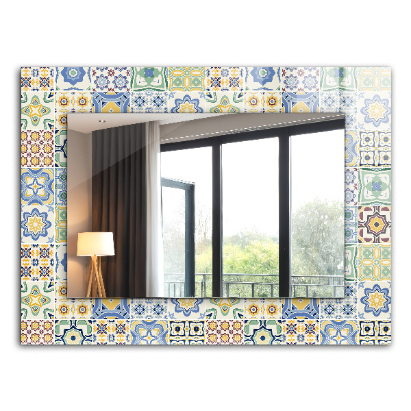 Mirror frame with print Colorful tile patterns