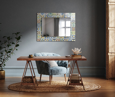 Mirror frame with print Colorful tile patterns