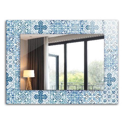 Wall mirror design Blue decorative tiles