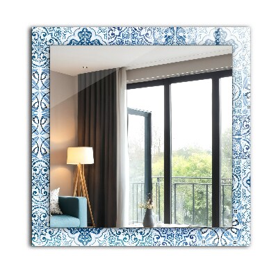 Wall mirror design Blue decorative tiles