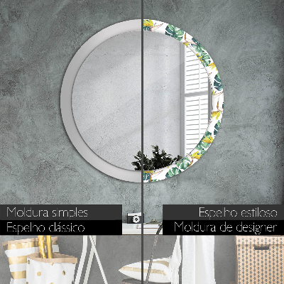 Round decorative wall mirror Tropical leaves