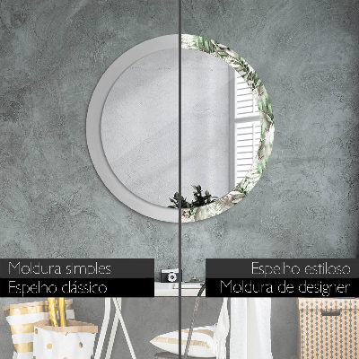 Round decorative wall mirror Watercolor leaves