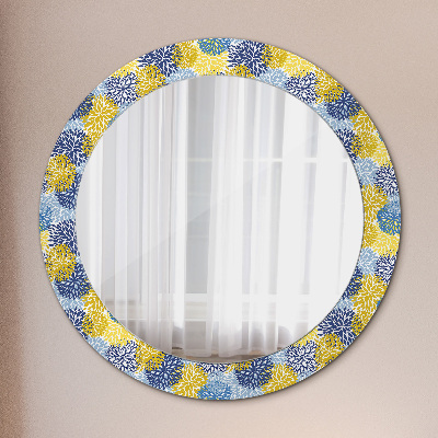 Round decorative wall mirror Blue flowers