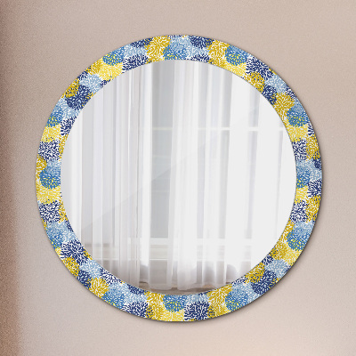 Round decorative wall mirror Blue flowers