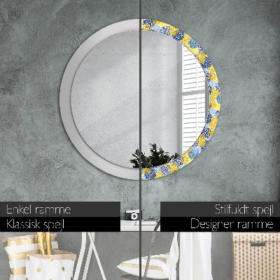 Round decorative wall mirror Blue flowers