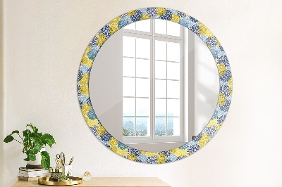 Round decorative wall mirror Blue flowers