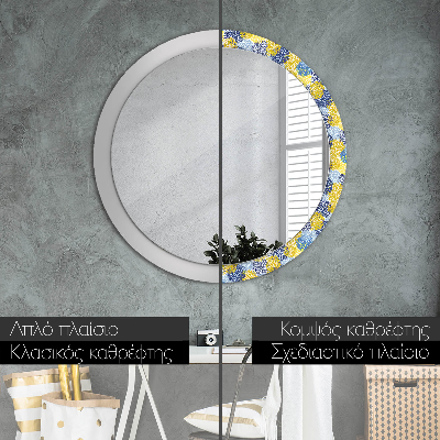 Round decorative wall mirror Blue flowers