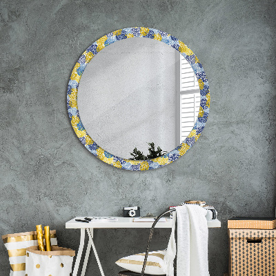 Round decorative wall mirror Blue flowers