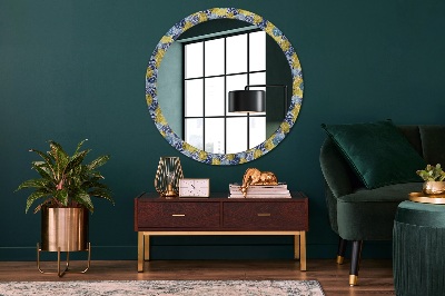 Round decorative wall mirror Blue flowers