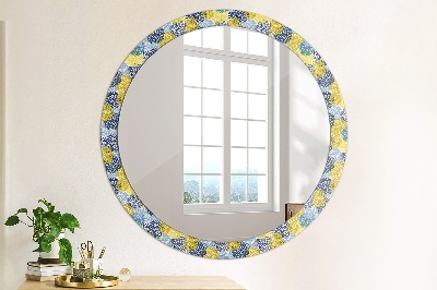 Round decorative wall mirror Blue flowers