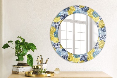 Round decorative wall mirror Blue flowers