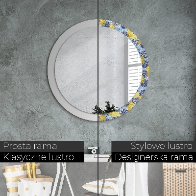 Round decorative wall mirror Blue flowers