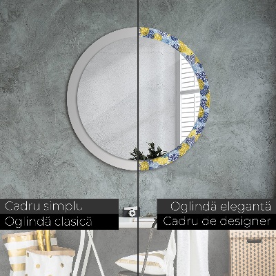 Round decorative wall mirror Blue flowers