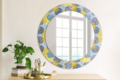 Round decorative wall mirror Blue flowers