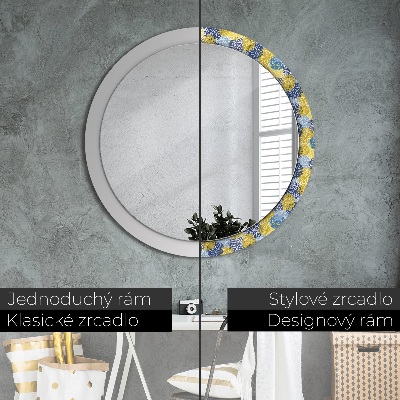 Round decorative wall mirror Blue flowers