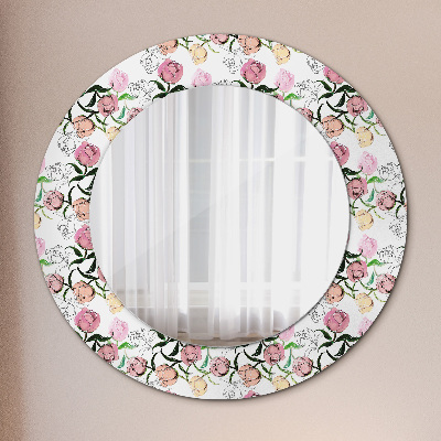 Round decorative wall mirror Peony buds