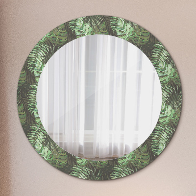 Round mirror print Tropical leaves