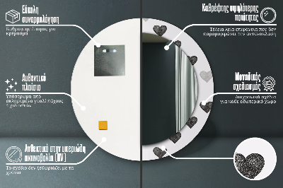 Round mirror printed frame Abstract hearts