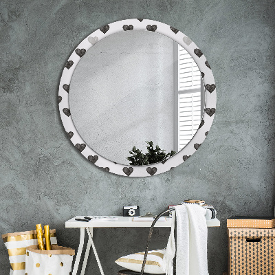 Round mirror printed frame Abstract hearts