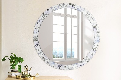 Round decorative wall mirror Blue roses