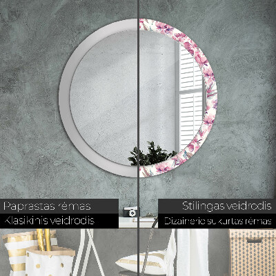 Round decorative wall mirror Peonies flowers