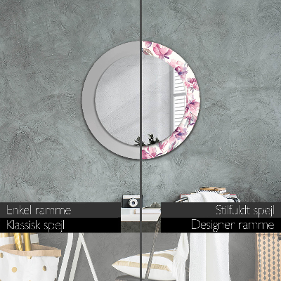 Round decorative wall mirror Peonies flowers