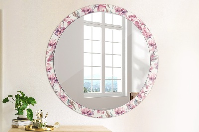 Round decorative wall mirror Peonies flowers