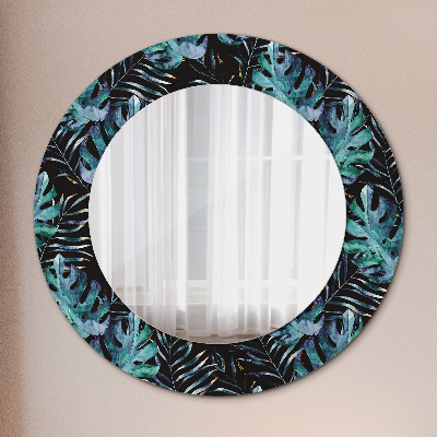 Round decorative wall mirror Exotic leaves