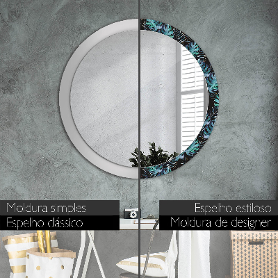 Round decorative wall mirror Exotic leaves