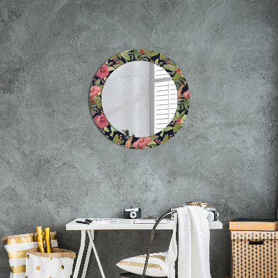 Round decorative wall mirror Hibiscus flowers