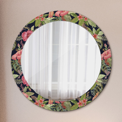 Round decorative wall mirror Hibiscus flowers