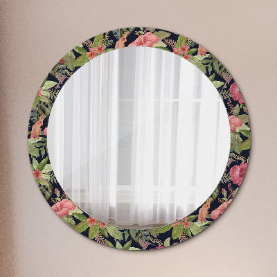 Round decorative wall mirror Hibiscus flowers