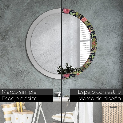 Round decorative wall mirror Hibiscus flowers