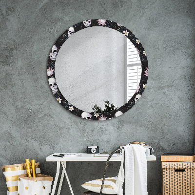 Round mirror decor Skulls flowers