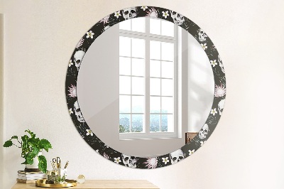 Round mirror decor Skulls flowers