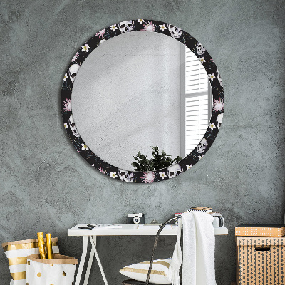 Round mirror decor Skulls flowers