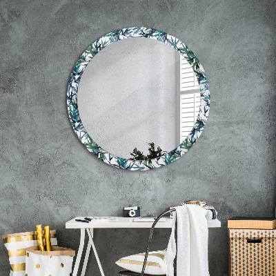 Round mirror decor Blue palms